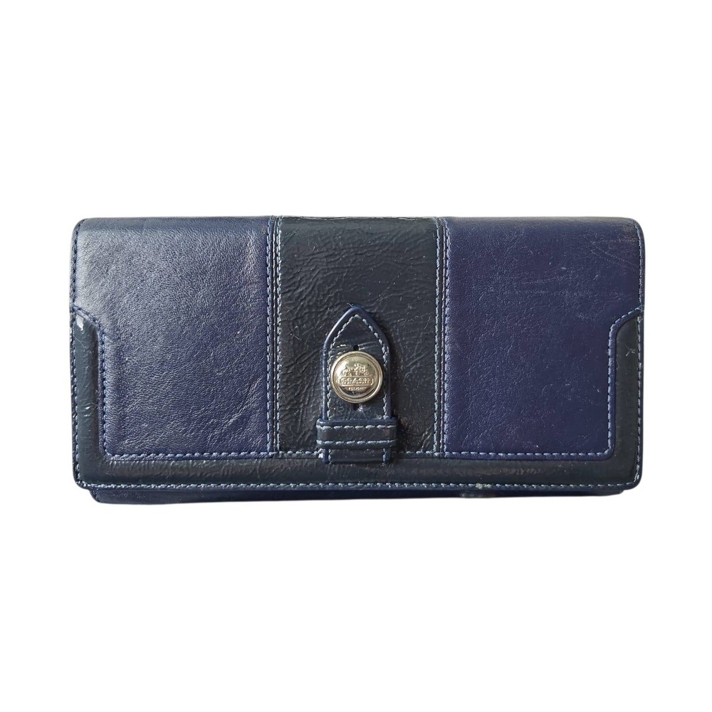 Y2K Coach Madison Mixed Leather Trifold Envelope Wallet & Checkbook VGUC navy
